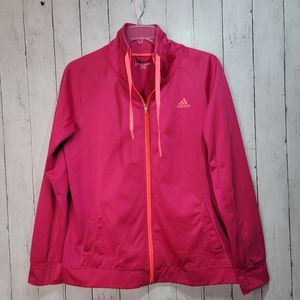 Adidas Climalite Pink Orange Jacket Women’s Full Zip Long Sleeve Size XL Logo.